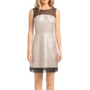 Shoshanna Black Silver Metallic Foil Tweed Dress